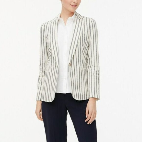 J. Crew Factory Jackets & Blazers - Like New | J. Crew Factory | Striped Linen-Cotton Holland Blazer | Navy …